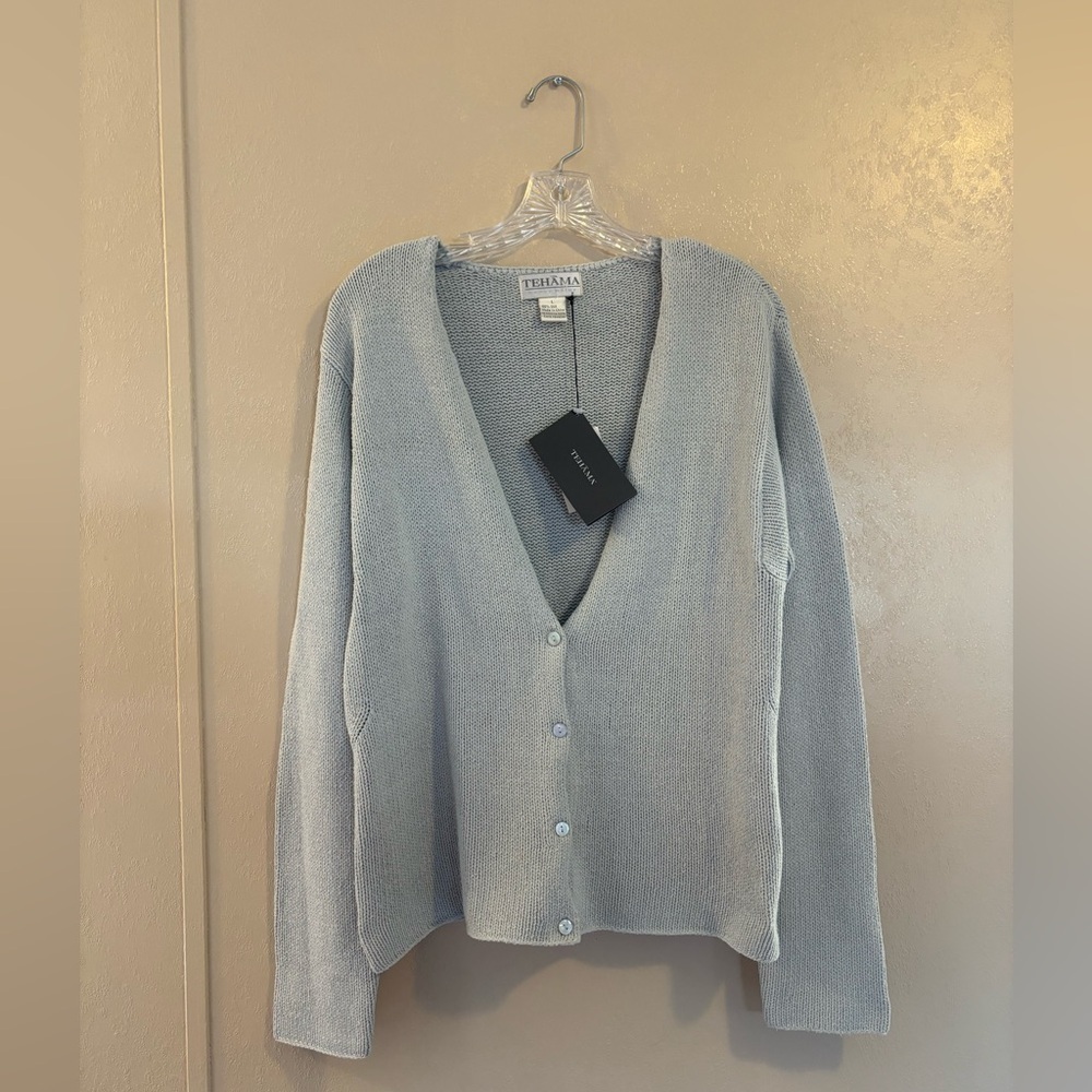 NWT TEHAMA Nancy Haley 100% silk rough knit cardigan sz L
